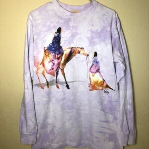 Vintage The Mountain Native American Graphic Long Sleeve Tie Dye Shirt. Cotton